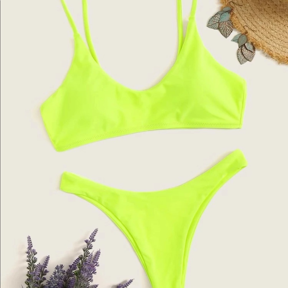 Neon yellow bikini with high cut cheeky bottoms